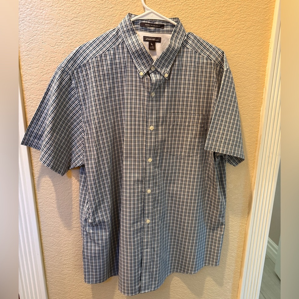 Eddie Bauer Navy and White Plaid Casual Shirt